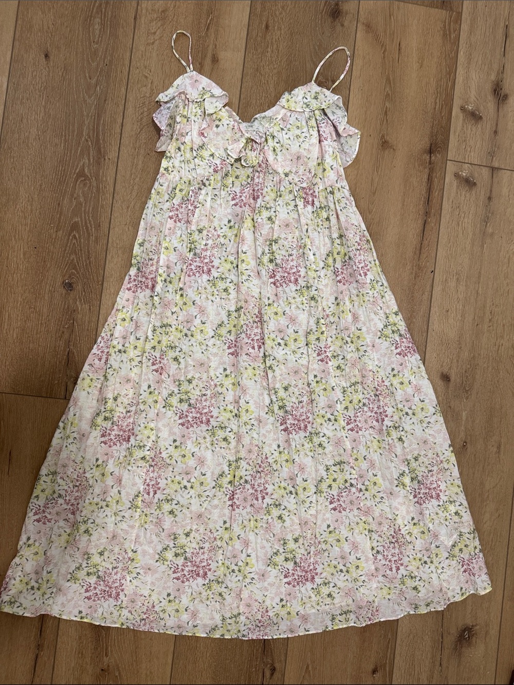 H&M Pink Floral Ruffle Strap Maxi Dress
